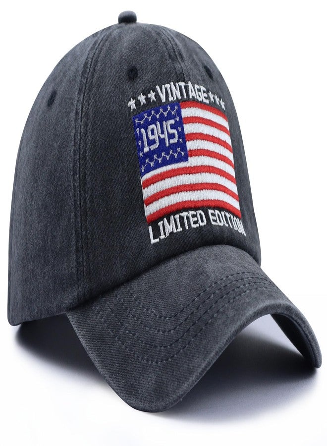 Wsaztulp 80th Birthday Decorations for Women Men, Limited Edition 1945 Baseball Cap, Vintage Us Flag Hat, Fathers Mothers Day Birthday Gift for Mom Grandpa Bro Black - Image 2